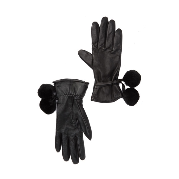 NWT UGG Brita Shearling Pom-Pom Tech Leather Glove - Picture 2 of 8